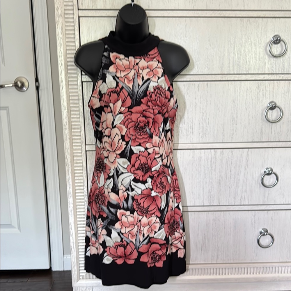 White House Black Market Pink and Black Halter Mini Dress